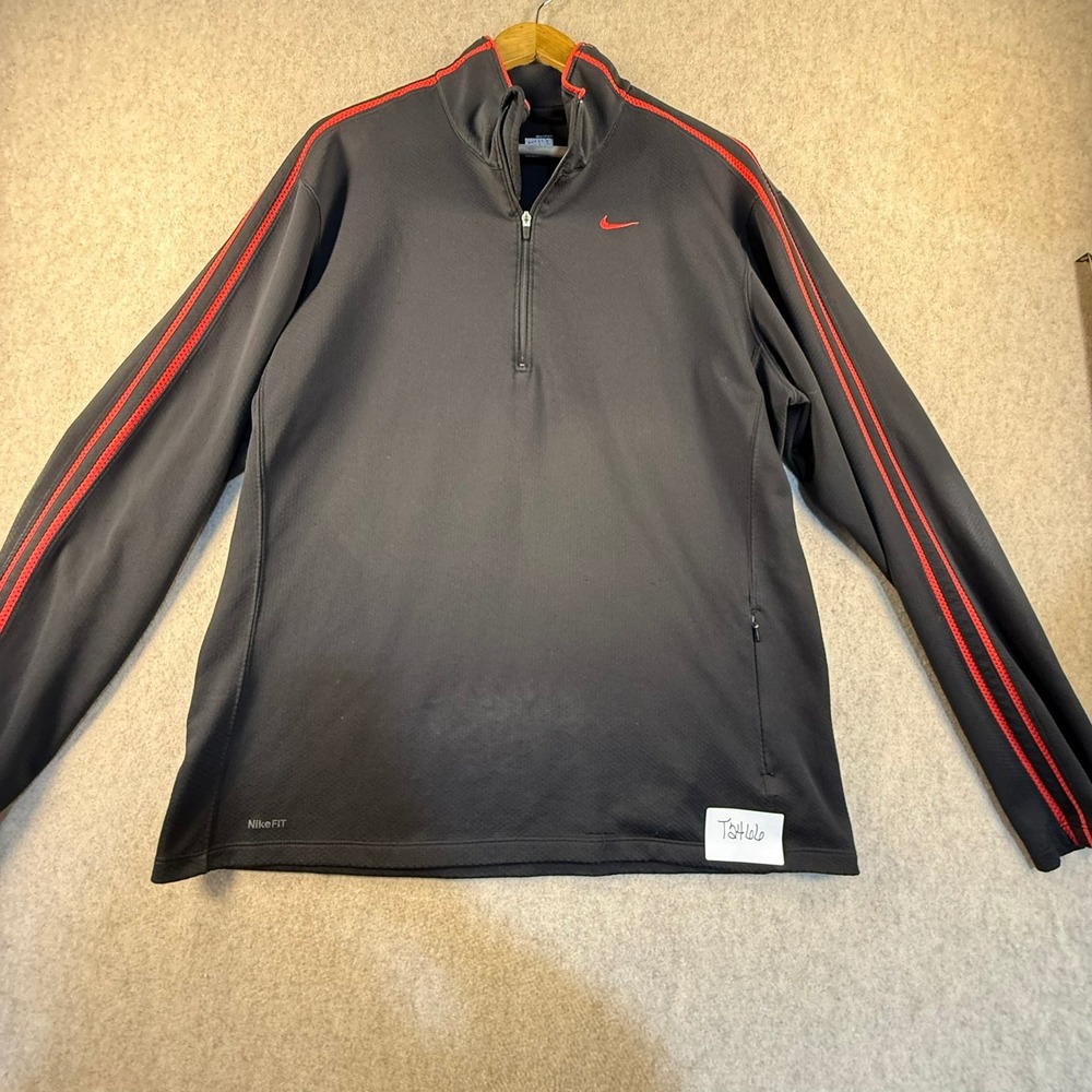 Nike Fit Dry Mens Large Black Red Quarter Zip Pullover Training Top Mock Neck